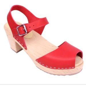 Lotta from Stockholm Red Wooden Clog Size 42